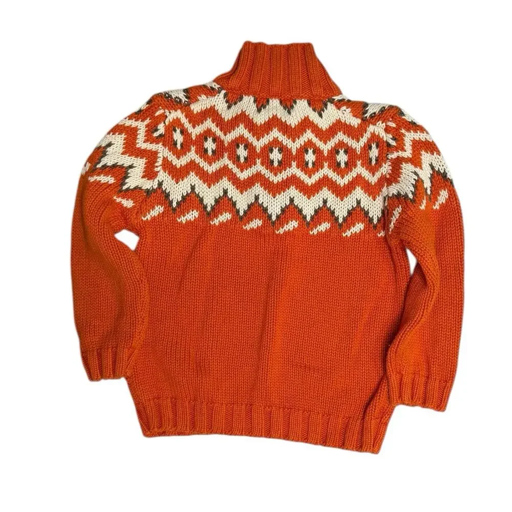 Osh Kosh B'gosh Fair Isle Sweater Boys Sz 4T Orange White 1/4 Zip Neck VGC
